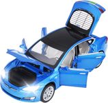 Ixora 1:32 Tesla S Diecast Alloy Metal Pull Back Die-cast Car with Openable Doors & Light, Music Model Car for Boys (Pack of :1) (1:32 Tesla Car - Blue)