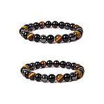 Karjiaja 2 PCS Tigers Eye Bracelet Crystal Bracelet Beads Bracelet Agate Bracelet Gemstones Bracelet Natural Stone Bracelet Chakra Bracelet for Women Positivity Anxiety Relief Yoga