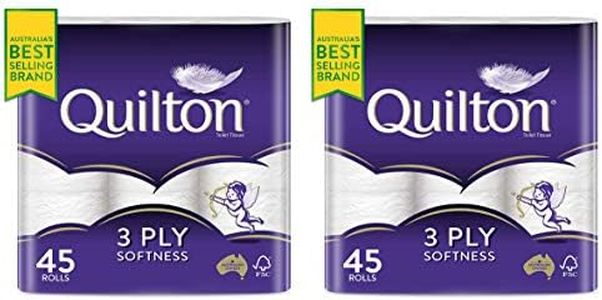 Quilton 3 Ply Toilet Tissue (180 Sheets per Roll, 11x10cm), Pack of 45 … (2 Pack)