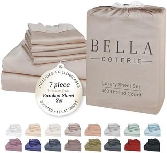 Bella Coterie 7 Piece Luxury Bamboo Viscose Split King Size Sheet Set | 2 Fitted Sheets for Adjustable Beds | 100% Organically Grown | Cooling for Hot Sleepers | 4 Pillowcases [Dune]