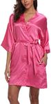 Old-Times Women's Short Satin Robes Kimono Silky Bride Bridesmaids Getting Ready Bathrobe Wedding Gifts, Rose, Medium