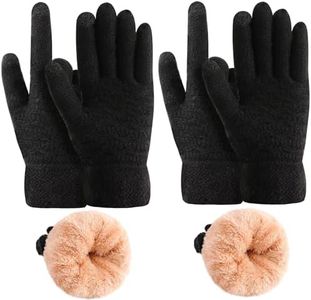 Women's Winter Warm Touch Screen Gloves Womens Thermal Black Cable Knit Wool Fleece Lined Touchscreen Texting Mittens for Cold Weather