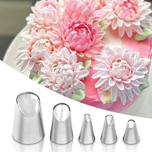 Dr.Pedi 5 Pieces Rose Flower Piping Tips Set Cake Decorating Tips Icing Piping Nozzles Set Cupcake Decorating Kit Cupcake Pastry Tool