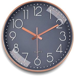 TEKCOOL Plastic Digital Wall Clock 12" Silent Quartz Decorative Latest Non-Ticking Classic Clock Battery Operated Round Easy to Read for Room/Home/Kitchen/Bedroom/Office/School- (Grey Gold)