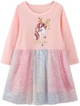 Hongshilian Girls Cartoon Dress Applique Party Dresses Casual Jersey Cotton Long-Sleeved, Unicorn&sequin, 4 Years