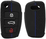 kwmobile Car Key Cover Compatible with Audi 3 Button Flip Key Key Cover - Silicone Protective Car Key Fob Case - Black/Blue