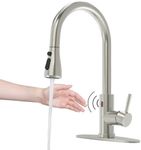 Smart Touchless Faucet for Kitchen Sink: MSTJRY Motion Sensor Activated Kitchen Faucet with Pull Down Sprayer - Brushed Sliver Sink Faucet Hands-Free Single Handle 1/3 Hole Deck Plate