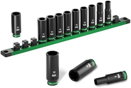SK 3/8" Drive Impact Socket Set, Deep Metric Sockets, 13-Piece 8 to 21mm, Premium CR-MO Steel, SureGrip 6 Point Design, with Aluminum Socket Organizer