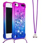 LEMAXELERS iPod Touch 7 Case Gradient Color Bling Glitter Sparkle Floating Quicksand TPU 3D Moving Quicksand Cover with Necklace Cord Strap for iPod Touch 5 / Touch 6 Purple Blue YBJB