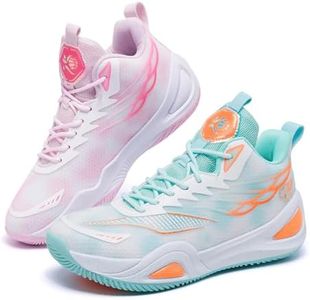 Bacury Womens Mens Basketball Shoes Breathable Non Slip Fashion Sneakers Comfortable Unisex-Adult Outdoor Sport Shoe Green Pink Size 10