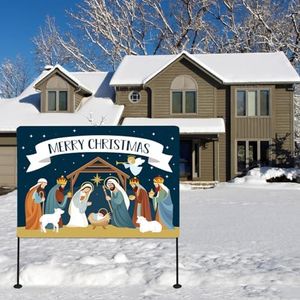 Christmas Decorations Outdoor Yard Nativity Scene Yard Sign reversible Dual Religious Manger Scene Yard Sign for Garden Lawn Christmas Decorations Holy family nativity scenes (Garden Sign Large)