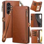 XcaseBar for Samsung Galaxy S23 FE Wallet case with Zipper Credit Card Holder RFID Blocking, Flip Folio Book PU Leather Phone case Shockproof Cover Women Men for Samsung S23FE case Light Brown