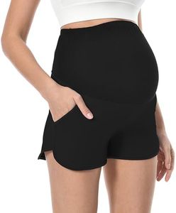 Foucome Maternity Shorts Over The Belly Lounge Pajama Workout Yoga Running Casual Pregnancy Shorts with Pockets Black X-Large
