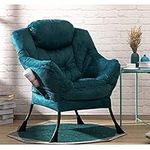 HollyHOME Armchair Accent Chair Lazy Chair Modern Fabric Relax Lounge Chair with Armrests Leisure Sofa Chair with Steel Frame, Blue Green