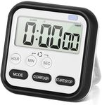 AERYS Digital Kitchen Timer and Stopwatch, Large LCD Display, 24-Hour Countdown, Loud Alarm, Magnetic Back, Retractable Stand, Flashing Light, for Study, Cooking, Office (Black)