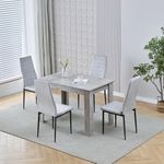 Modern Black Dining Room Table Wooden and Pu Leather Chairs Set of 4 for Small Space, 5pcs Kitchen Rectangular Table with 4 Chairs Set Space-saving (grye table and 4 grey velvet chairs)