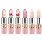 6 Packs Flower Jelly Lipstick Set Magic Temperature Color Change Lip Balm Long Lasting Moisturizer Lip Gloss Flower Jelly Lipstick Makeup Set (6PCS Set B)