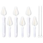 Carebabymore 8 Pcs Sponge Bottle Brushes, Baby Bottle Brush with 3 Pcs Cleaner, 3 Pcs Replacement Heads and 2 Pcs Straw Brushes, White