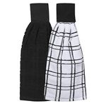 Ritz Kitchen Wears 100% Cotton Checked & Solid Hanging Tie Towels, 2 Pack, Black, 2 Count