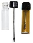 Glass Vial Leak-Proof Kitchen Spice Dispenser for Outdoor Camping Travel - Black Lid Bottle - 2 Vials in Clear and Amber