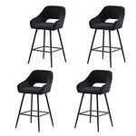 AINPECCA Bar Stools Set of 4 Velvet Black Breakfast Dining Bar Stools Fixed Height Bar Chairs with Metal Frame and Footrest for Breakfast Bar, Counter, Kitchen and Home