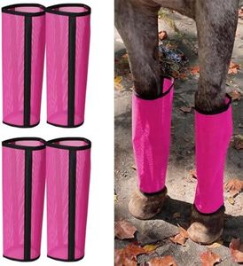 LOLEDE Fly Boots for Horses Set of 4 Breathable Textilene Mesh Horse Fly Boots with Stable Support & UV Protection, Comfortable Equine Boots, Reduces Stomping, Leg Fatigue & Hoof Damage(Magenta)