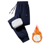 Imuedaen Men's Fleece Lined Joggers Casual Tracksuit Bottoms Warm Pants Athletic Trousers Drawstring Sweatpants with Pockets (Dark Blue, M)