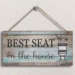 Yankario Funny Bathroom Wall Decor Sign, Farmhouse Rustic Bathroom Decorations Wall Art, 12" by 6" Best Seat Wood Plaque