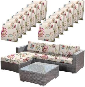 CALBODE 14pcs Single Seat Floral Print Outdoor Couch Cover,Waterproof Elastic Removable Half-Wrapped Sofa Seat Cushion, Suitable for Patio, Terrace, Garden Sofa Cushion