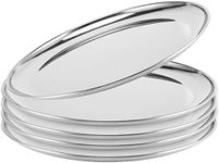 FUNSUEI 5PCS 12 Inches Stainless Steel Dinner Plates, Mirror Polished Double Layer Stainless Steel Plates, Round Metal Dinner Plates for Home kitchen, Outdoor Camping, Snack and BBQ