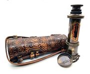 Pirate Brass Telescope, Spyglass Collapsible Monocular Decorative Telescope with Glass Optics for Travel, Hiking, Hunting, Navigation with High Resolution, with Lid and Finish by Black Antique