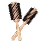 Navaris Round Boar Bristle Brush Set of 2 - Large, Small Wooden Handle Anti Static Round Hairbrush Set with Nylon and Boar Bristles for Styling Hair