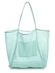 HOXIS Mesh Beach Tote Womens Shoulder Handbag, Ice Blue, Large