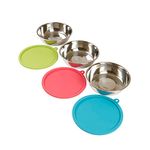 Messy Mutts 6pc Stainless Steel Bowl and Silicone Lid Box Set, 3 x Extra-Large Bowls (6 Cups) 3 x Lids (Green, Blue, Watermelon)