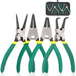 Queta 4pcs 7-Inch Snap Ring Pliers Set Heavy Duty Internal/External Circlip Pliers Kit with Straight/Bent Jaw CR-V Steel for Ring Remover Retaining C Clip Pliers with Storage Bag