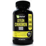 BE HERBAL Organic Ceylon Cinnamon Capsules 1800mg – Extra Strength 1800mg - Promotes Healthy Metabolism and Blood Sugar Levels, Anti-Inflammatory for Joint Pain Relief, Heart Health Supplement Pills – 90 Capsules