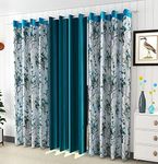 Parda Sansar Plain Solid and Floral 3D Digital Printed Heavy Crush Polyester Fabric Eyelets Window Curtains, for Living Room & Bedroom (Set of 3) (Aqua, 4 FEET X 5 FEET)