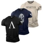 GYMTIER Men's Gym T-Shirt - 3 T-Shirt Bundle - Bodybuilding Training Top, Spartan 1, XXL