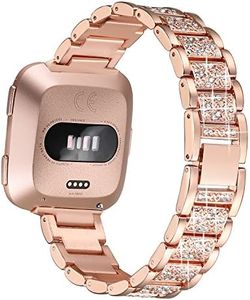 bayite Bling Bands for Fitbit Versa, Adjustable Replacement Bling Metal Bracelet with Rhinestones for Fitbit Versa Smart Watch for Women (Classic Rose Gold, 14cm - 19cm)