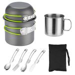 Camping Cookware Mess Kit - Camping Cooking Set - Compact Camping Pot and Pans Set for 1-2 Persons, for Outdoor Backpacking Hiking (8PCS)