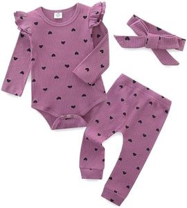 Baby Infant Girl Clothes Long Sleeve Fall Winter Top and Pant Clothing Set Outfits 6-9 months Purple Heart