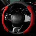 Steering Wheel Cover Wrap with Sporty Suede Leather Grip fit for Tesla Model 3 Y Corolla RAV4 Camry Civic Accord CR-V 14 ½” to 15” Steering Wheel Raised Contours (Black+Red Sides, 14 ½” to 15”)