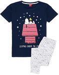 Peanuts Snoopy Pyjamas For Women | Ladies Grey Long Or Short PJ Bottoms With Beagle Dog Navy T-Shirt | Animated By Schulz Merchandise