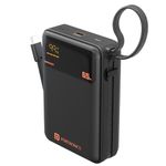 Portronics 65W Ignis 65 20000mAh Fast Charging Powerbank with in-Built Type C Cable for Android Smartphones, iPhones, ipads, Tablets & Macbooks, Type C PD Port, LED Display, Strong Lanyard (Black)