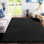 XSIVOD Black Rugs for Living Room, Ultra Soft Bedroom Rugs Area Rug Living Room Floor Carpet, Luxury Fluffy Shag Lounge Rug Ideal for Bedroom, Nursery, Kids Baby Room, 80x160cm