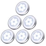 AMIR Motion Sensor Lights, 6 LED Battery Powered Cabinet Night Light, Closet Lights with Stick Pads and Magnet, for Wardrobe, Closet, Hallway, Kitchen, Stairs, Baby Room, Silver, 6 Packs