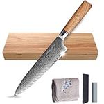 Master Maison Authentic 8" Damascus Steel Chef Knife With Full-Tang Wood Handle, Sheath, Sharpening Stone, Storage Box, & Drying Cloth | AUS-10 Japanese Ultra Sharp Stainless Steel Chef's Knife Set