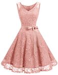 Dressystar Cocktail Dress Floral Lace Short Bridesmaid Party Prom Dress for Women Blush M