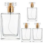BELLE VOUS 4 Pack of Empty Refillable Perfume Spray Bottles - 50ml/1.7oz Square Clear Glass Atomiser Bottles with Gold Mist Pump - Portable for Travel, Essential Oils, Aftershave & Cologne
