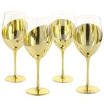 MyGift Modern Brass Long Stemmed Wine Glasses for White or Red Wine with Elegant Angled Design, Set of 4